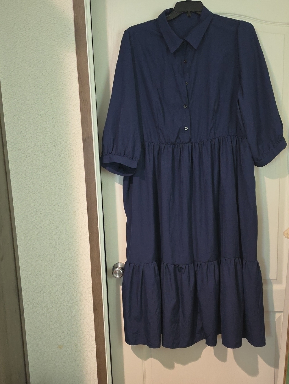 SHEIN Womans Navy Collared Tiered Button-Front Dress Size 4XL
